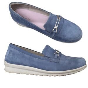 Aravon Blue Suede Loafer Shoes Womens 12 Casual Flats Comfort Casual Preppy